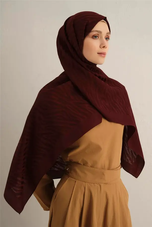 Armine Pamora Zebra Desen Şal 1 Bordo 32